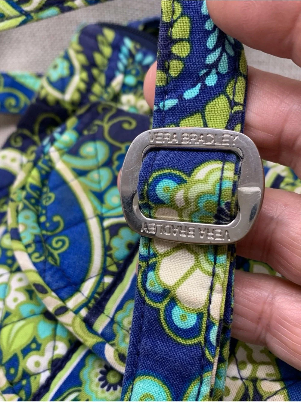 Vera Bradley Navy and Green Quilted Paisley Crossbody